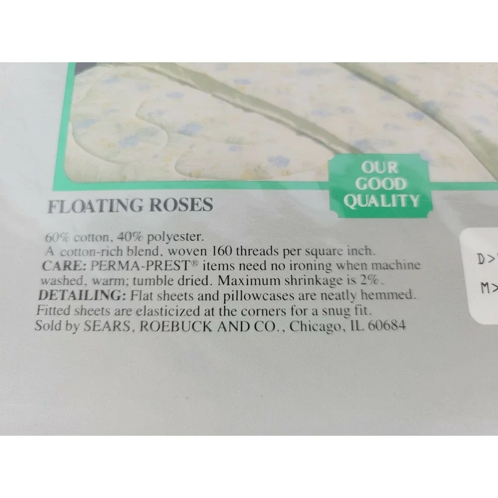 Vintage NIP‎ Sears Twin Sheet Set Yellow Floating Roses Cotton Blend